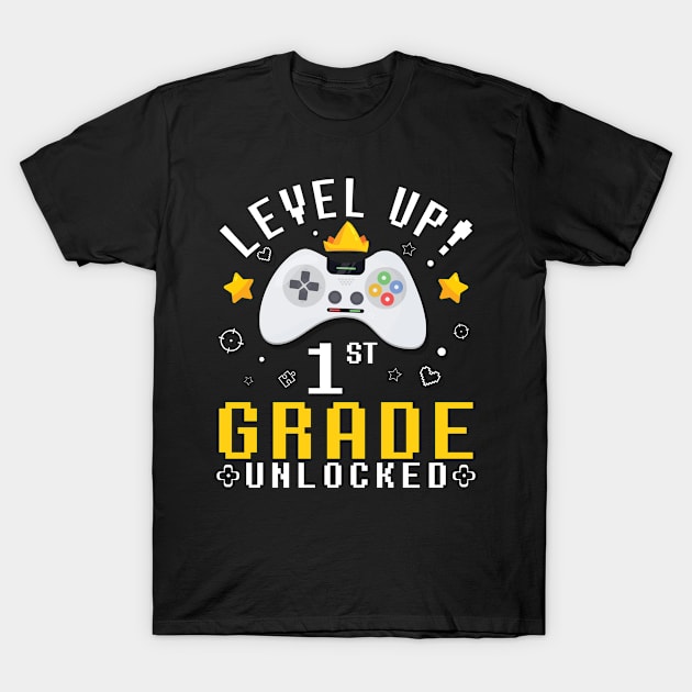 Gamer Fans Students Level Up 1st Grade Unlocked First Day Of School T-Shirt by joandraelliot